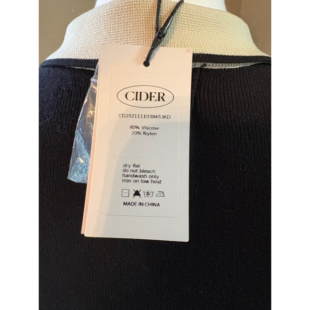 Cider Black Cream Knit Button Front Mod Dress Pearl Buttons M - Picture 5 of 8